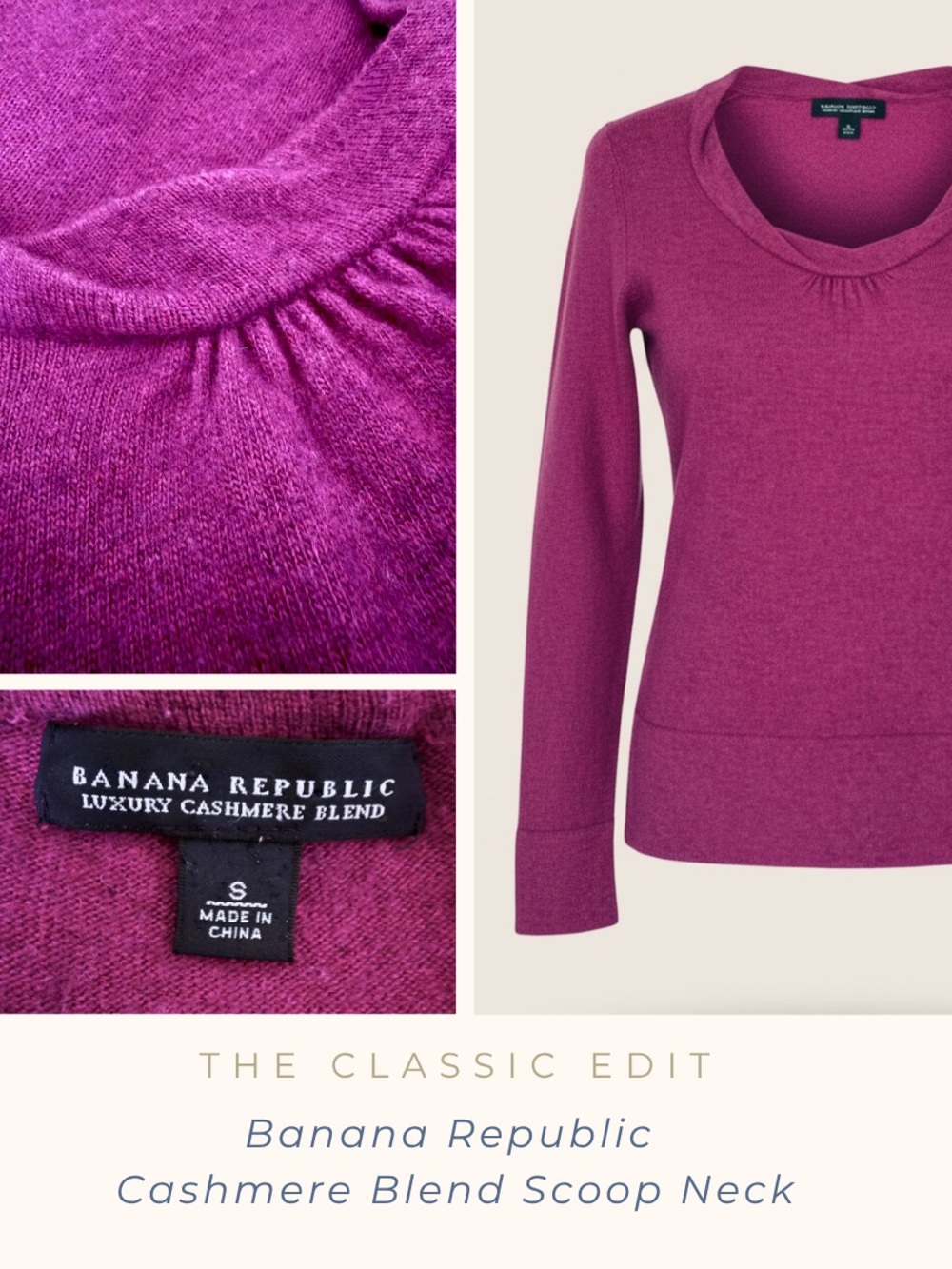 Banana Republic Fuchsia Cashmere Blend Sweater | Twisted Scoop Neck | Fitted S - Picture 1 of 12